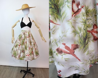 1950s PHEASANT bird print novelty skirt small | new spring summer