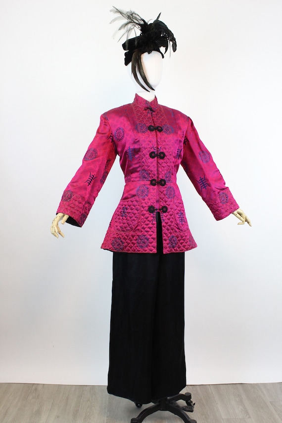 1940s ASIAN silk QUILTED jacket and pants set med… - image 2