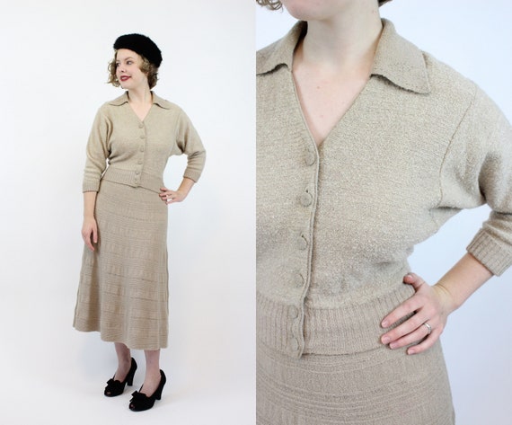 1940's knit set | skirt and top wool blend | small