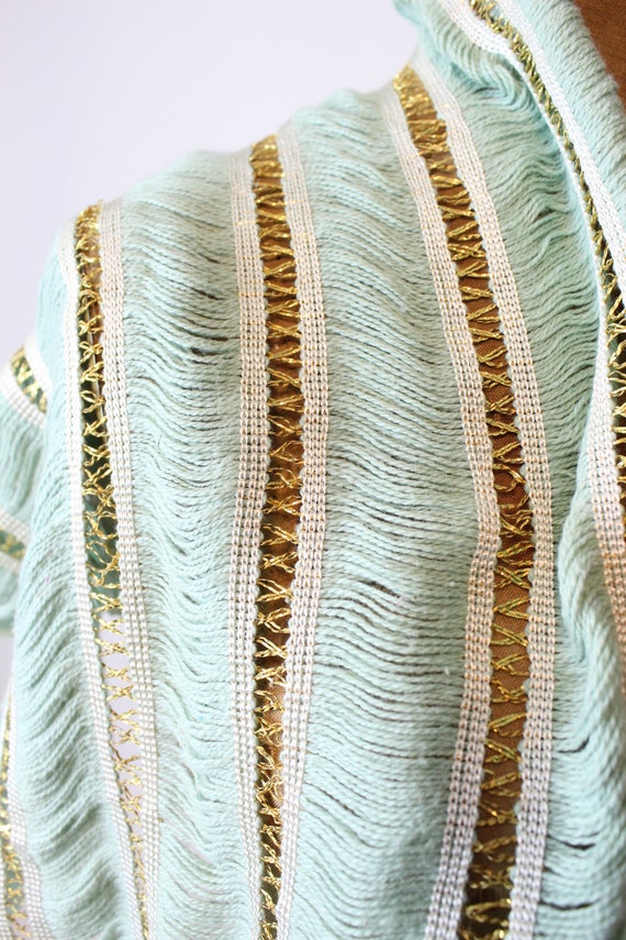 1950s gold and pistachio scarf | vintage fringe w… - image 6