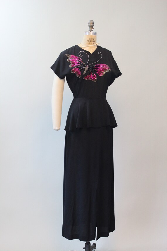 1940s BUTTERFLY sequin PEPLUM gown dress medium |… - image 3