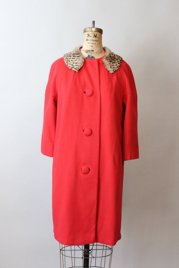 1960s LILLI ANN red fur collar mohair coat small … - image 4