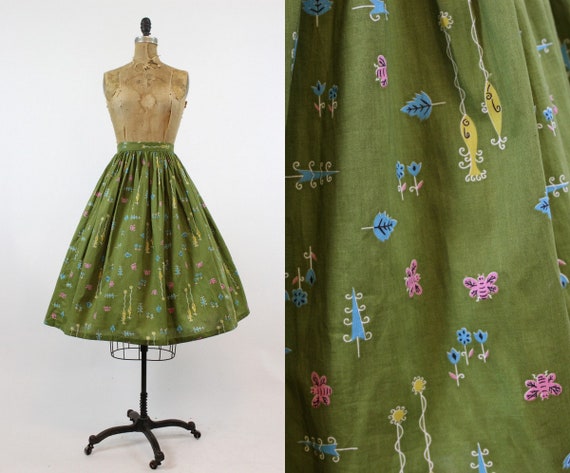 1950s novelty print skirt | fish and bumblebee pri