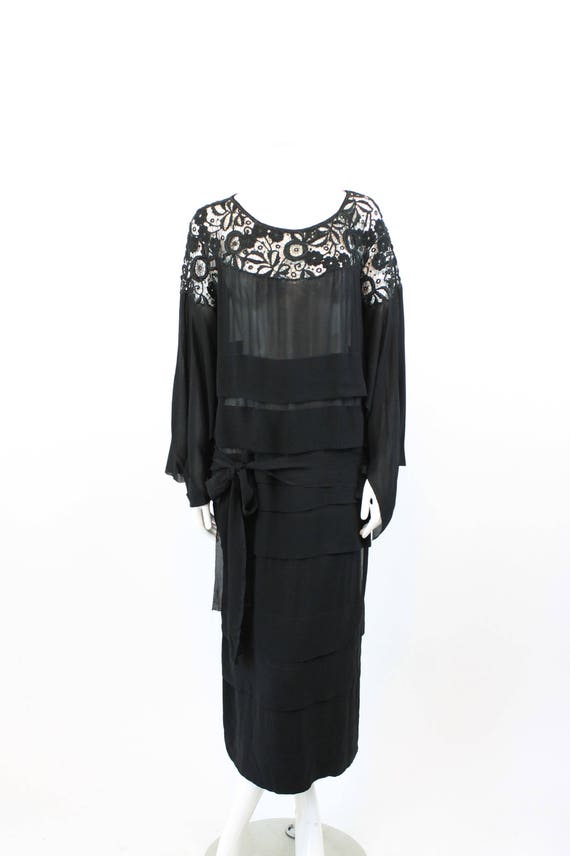 1930s lace dress | tissue silk spiderweb cutout |… - image 2