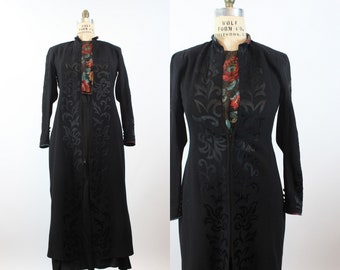 1930s 1940s APPLIQUED wool jacket dress and GILET medium | new fall