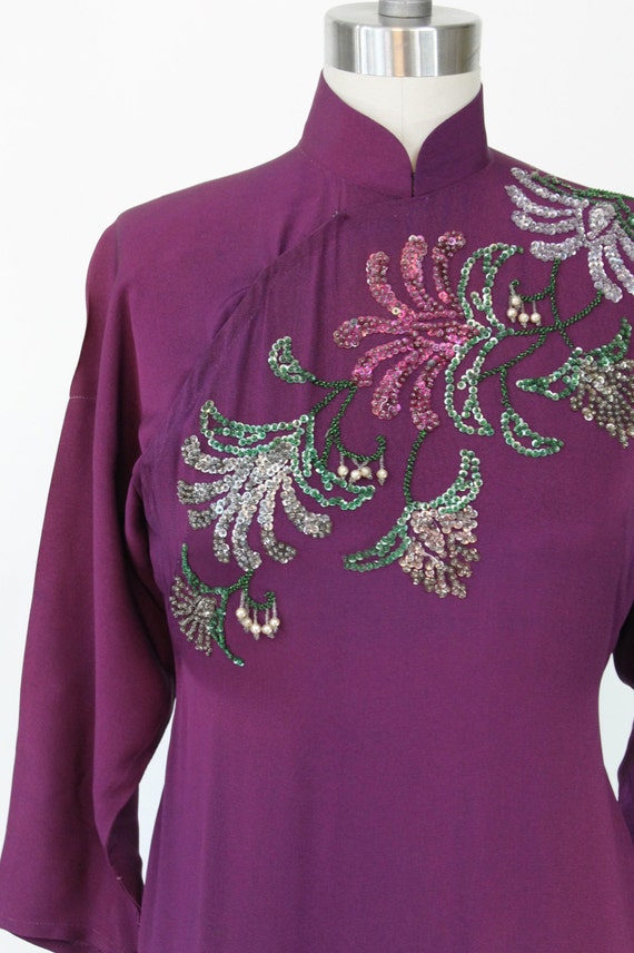1940s sequin dress cheongsam | vintage purple ray… - image 3