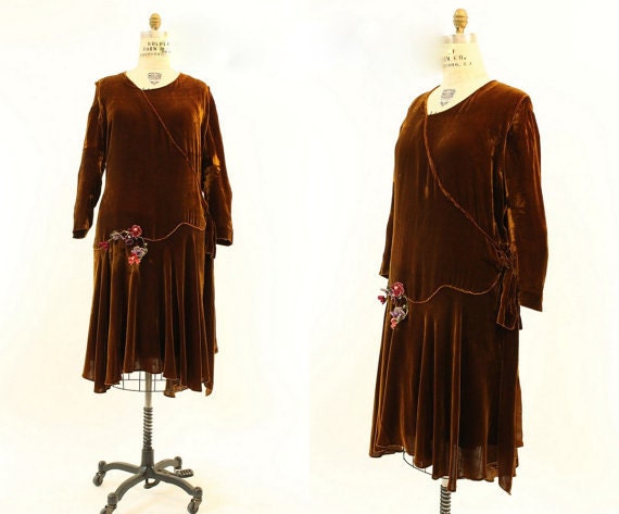 20s Dress Silk Velvet XL Plus / 1920s Vintage Dre… - image 3