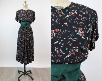 1940s ARTIST and BEACH print rayon dress medium novelty | new fall