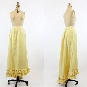 1910s Edwardian Skirt Medium Large / Antique Cotton Yellow Ruffled Maxi Skirt / Sunny Saturday Skirt