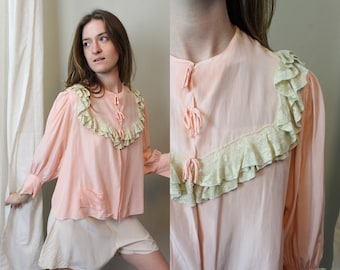 1940s peach rayon BED JACKET small medium | new spring summer