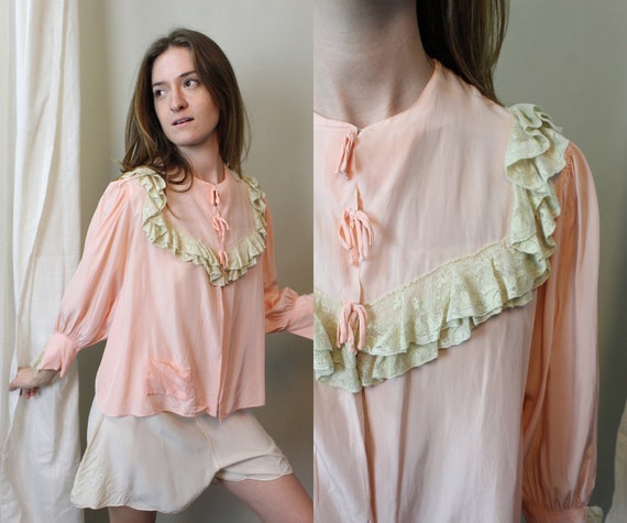 1940s peach rayon BED JACKET small medium | new s… - image 1