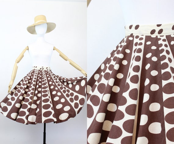 1950s op art circle print skirt  | novelty print … - image 1