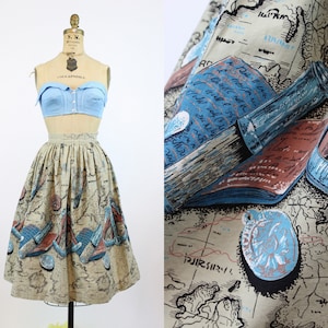 1950s MAP PRINT cartography skirt xxs new spring summer image 1