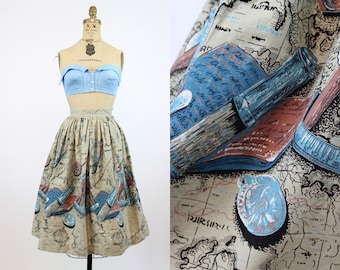 1950s MAP PRINT cartography skirt xxs | new spring summer