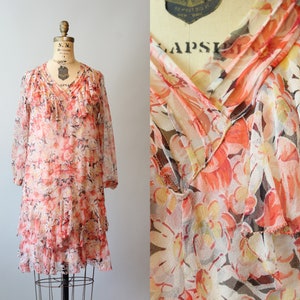 1920s SILK FLORAL dress vintage ruffled flapper dress xs small | new fall