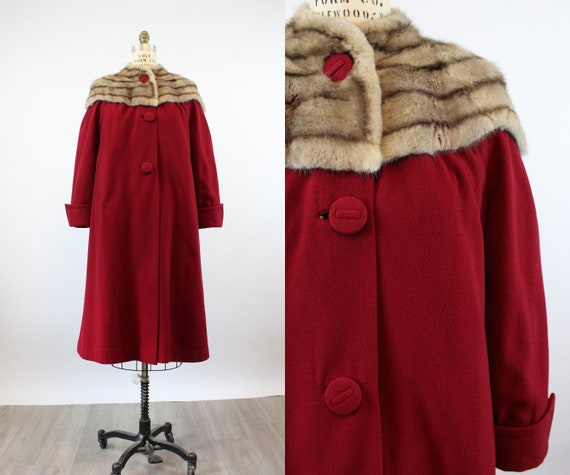 1940s FUR COLLAR swing RED coat large | new fall