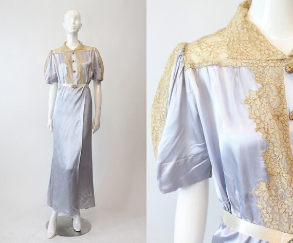1940s lavender rayon lace robe xs | vintage linger