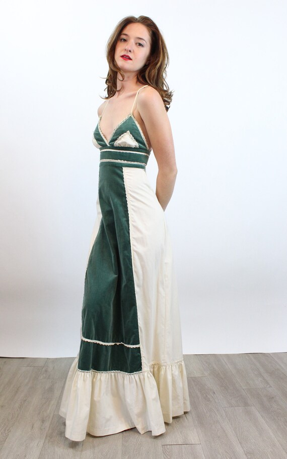 gunne sax summer dress Midnight Ditsy Floral XS OMNIA curved pockets 1970s GUNNE SAX Halter Maxi
