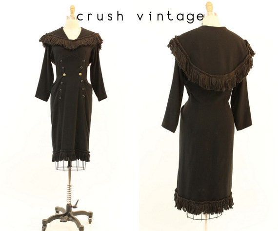 1950s fringe wiggle dress medium | vintage cape dr