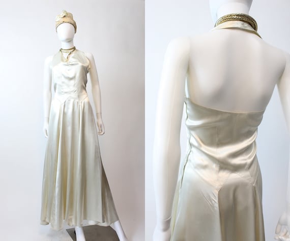 1930s 1940s liquid silk halter dress xs | vintage