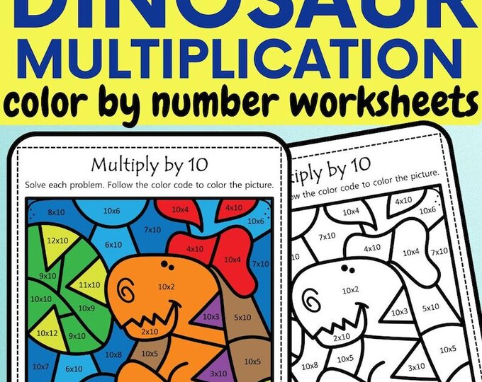 Dinosaur Multiplication Color by Number Coloring Pages 2-12 Times ...