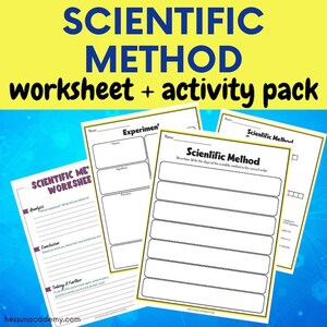 May include: A printable worksheet and activity pack for teaching the scientific method. The worksheets include sections for identifying the problem, hypothesis, materials, procedure, analysis, conclusion, and taking it further.