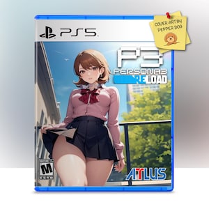 Pode incluir: Capa do jogo PS5 para Persona 3 Reload. A arte da capa apresenta uma ilustração em estilo anime de uma pessoa em uniforme escolar. O título do jogo é exibido em branco e azul. A capa é azul com o logotipo PS5.