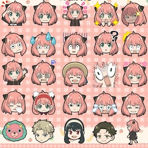 Spy x Family Anya Forger PNG Sticker Pack - 40 süsse Anime Chibi Gesichtsausdrücke und Reaktionen für Planer, Journals, Chat Crafts und mehr
