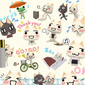 40 Doko-demo Issyo digitale png-stickers | Toro en Kuro Expressions Pack | Schattige Japanse kat emoji clipart voor Goodnotes, digitale planner