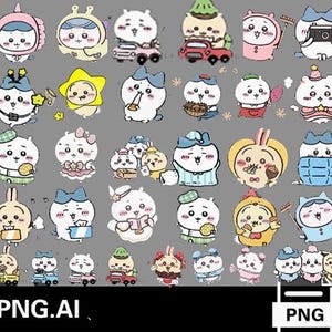 80 große PNG Chiikawa und Friends Expressions Digital Artwork , Aufkleber für Goodnotes, digitaler Planer Journal, kawaii Ästhetik