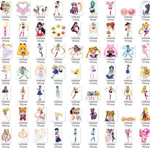 220 S.ailormoon PNG Bundle / Clipart trasparenti di Magical Girl / Adesivi estetici anime / Download istantaneo / Sublimazione Usagi Tsukino