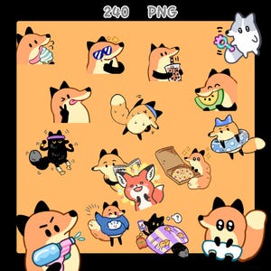 240 GIF PNG Fuchs und Tieraufkleber | Süßer Fuchs, Katze, Hund, Hase, Wolf, Waschbär Kawaii Clipart | Digitaler Download, Planer, Chat, Journal