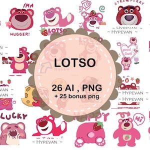 21 Lotso Bear + Bônus AI PNG Grande Arte Digital para Impressão, Adesivos para Goodnotes, Diário de planejador digital, clipart estético kawaii