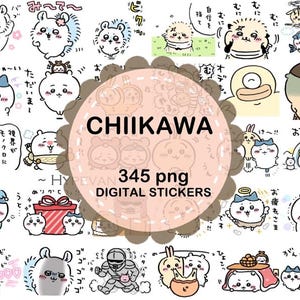 345 Chiikawa and Friends Expressions PNG Digital Sticker Pack, Stickers voor Goodnotes, digitale planner Journal, kawaii-esthetische clipart