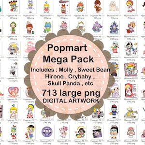 713 Labubu Molly Sweet Bean Hirono Crybaby Skull Panda Popmart PNG Paquete de ilustraciones digitales grandes, pegatinas para Goodnotes, planificador digital