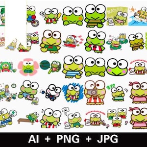86 K-eroppi PNG AI JPG Digital Sticker Pack | Kawaii Frog Clipart for Goodnotes, Digital Planner, Journal, Scrapbook, Aesthetic Stickers