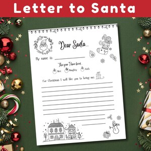 Carta para niños a Papá Noel, carta a Papá Noel, carta, carta imprimible a Papá Noel, lista de deseos navideños para niños, carta a Papá Noel, lista de deseos de Papá Noel