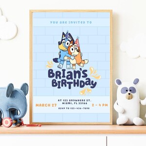 Bluey Editable Birthday Invitation Digital Birthday Party Invitation Digital Bday Party Invite Blue Dog Boys girl Instant Download Template