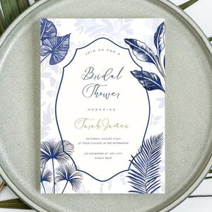 CHINOISERIE BRUIDSDOUCHE - blauwe toile uitnodigingssjabloon vrijgezellenfeest - bruidsuitnodigingskaart - chinoiserie-ontwerp - trouwkaart krijgen