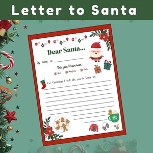 Carta a Santa, Carta para niños a Santa, Carta imprimible a Santa, Lista de deseos de Navidad para niños, Carta de querido Santa, Lista de deseos de Santa, Lista de Santa