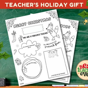 Presente de Natal para professor - professor favorito das crianças - professor de férias para imprimir, cartão de Natal para professor / carta, página para colorir de agradecimento para professor