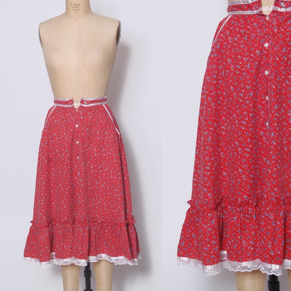 Vintage GUNNE SAX Skirt / 1970s Gunne Sax / Vintage PRAIRIE Skirt / Red Floral Gunne Sax Skirt / Calico Boho Skirt / Cottagecore