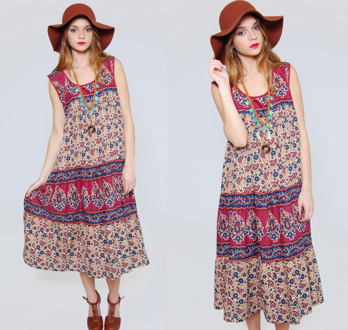 Vintage INDIA Print Dress ETHNIC Hippie Dress Festival Tent Etsy