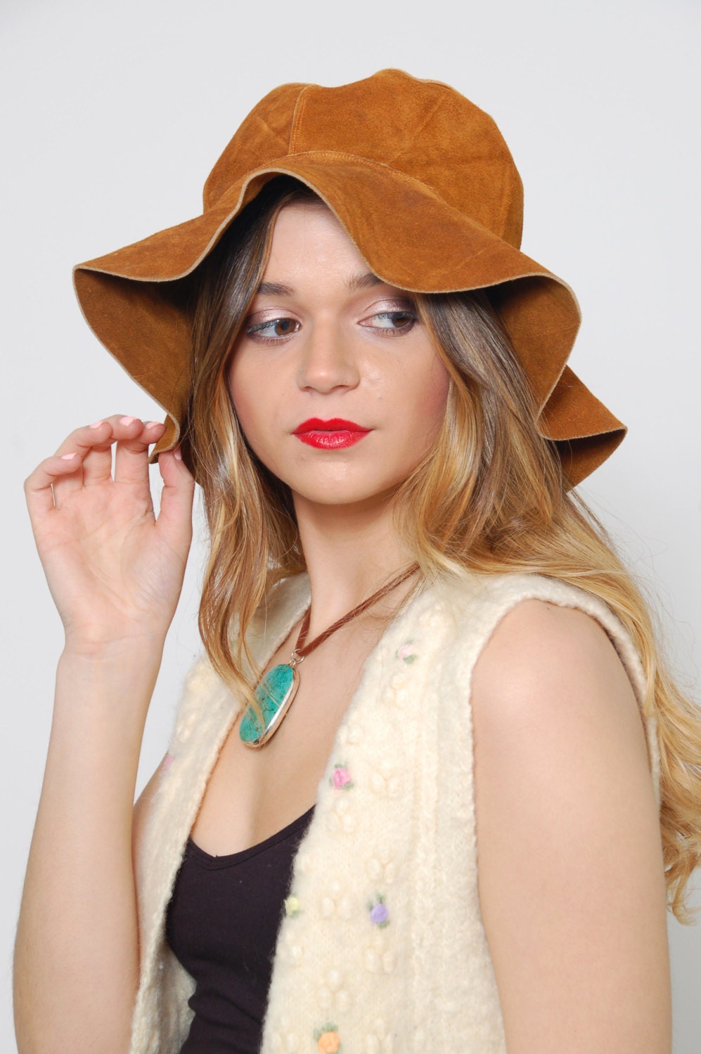 Vintage 70s FLOPPY Hat SUEDE Hippie Hat Leather Boho Hat Wide | Etsy