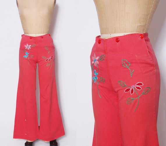 Vintage 70s embroidered bell bottoms / 1970s flare