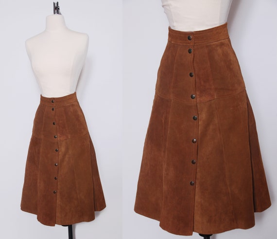 Vintage 70s suede skirt / 1970s leather skirt / ca