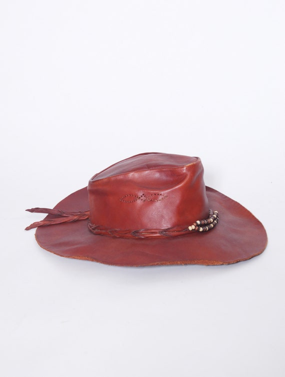 Vintage leather boho hat / caramel leather hippie