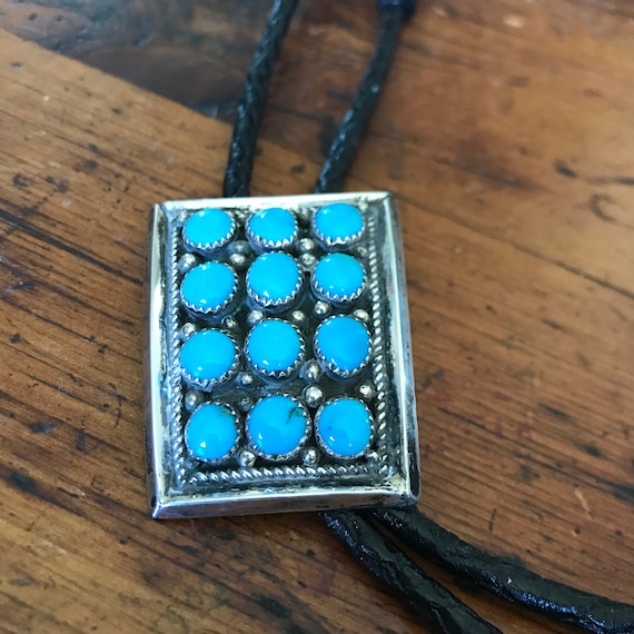 Vintage Navajo Bolo Tie / Silver and Turquoise bol