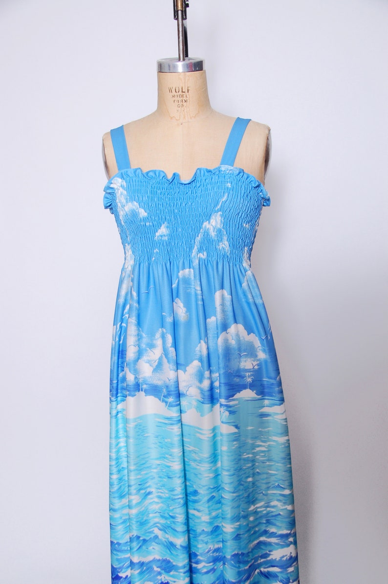 Vintage 70s beach print dress / 1970s novelty print dress / Etsy