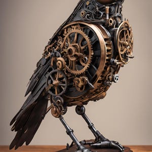 Clockwork Crow, Digital Art, Steampunk Art, Gear and Cog Decor, Industrial Home Decor, Unique Mechanical Crow Art